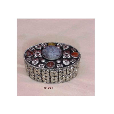 Metal Hand Made Pill Boxes With Stones with Silver Antique